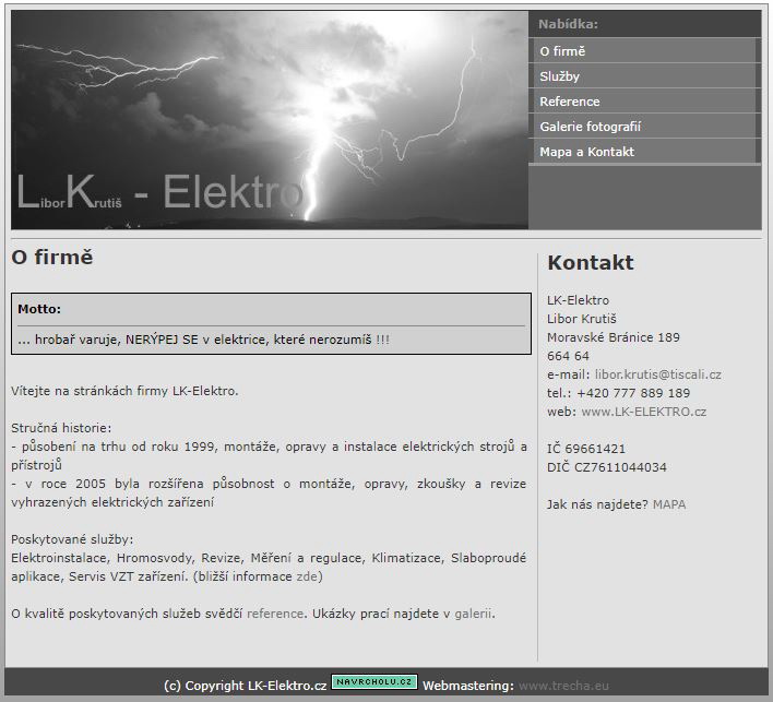 web firmy LK elektro